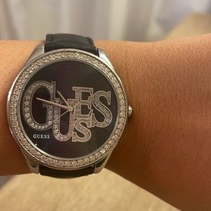 Black leather Guess Watch